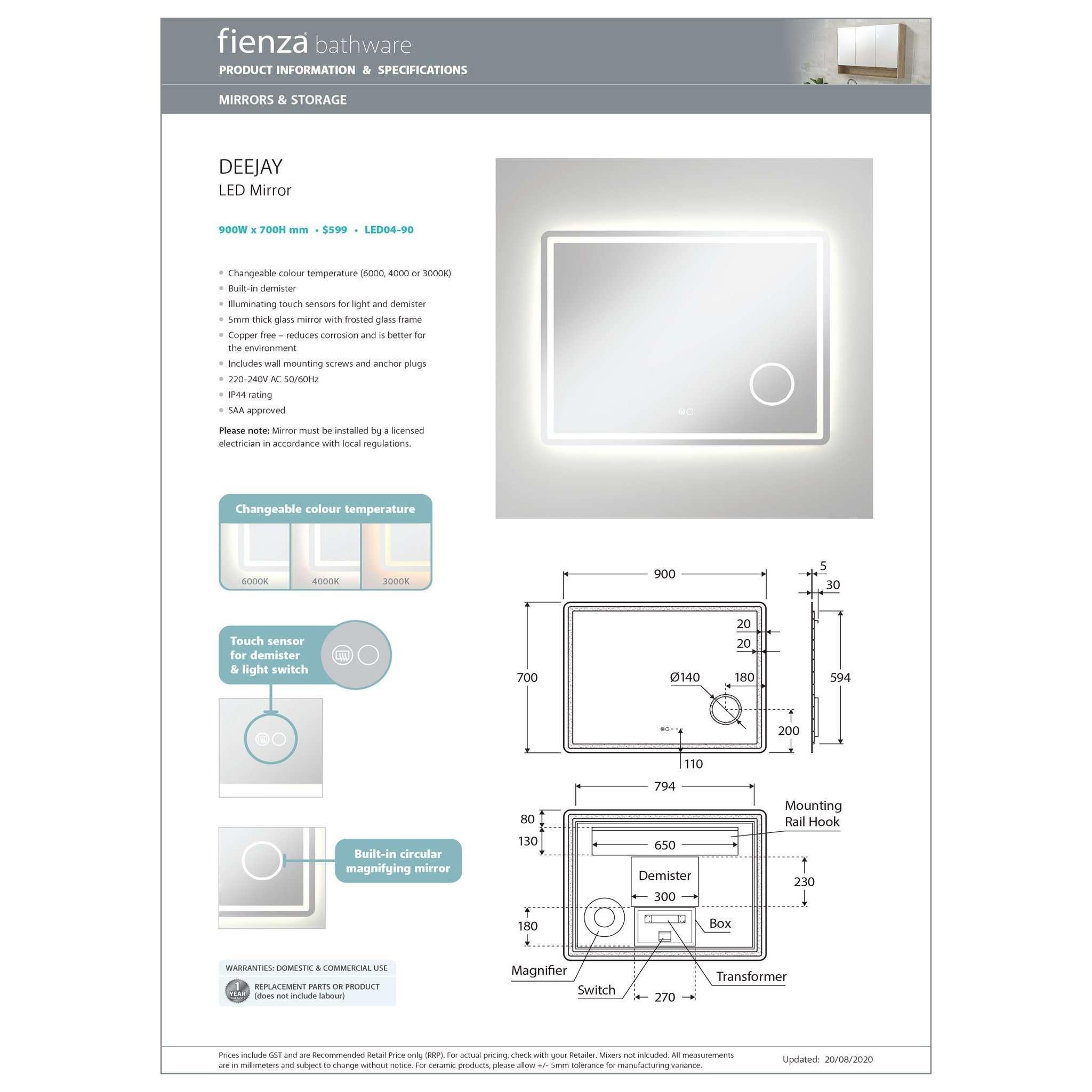 Deejay 900mm Led Mirror 900mm X 700mm - Burdens Plumbing