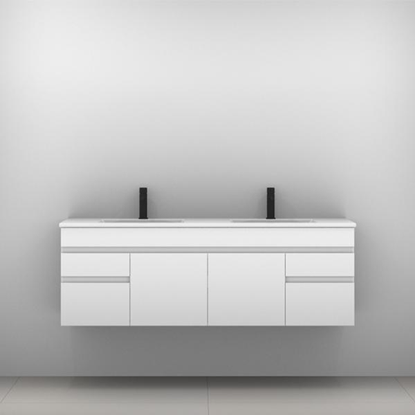 Indiana Vanity 1500mm Alpha Double Bowl Ceramic Top Wall Hung(Timberln P#:I152Aw)