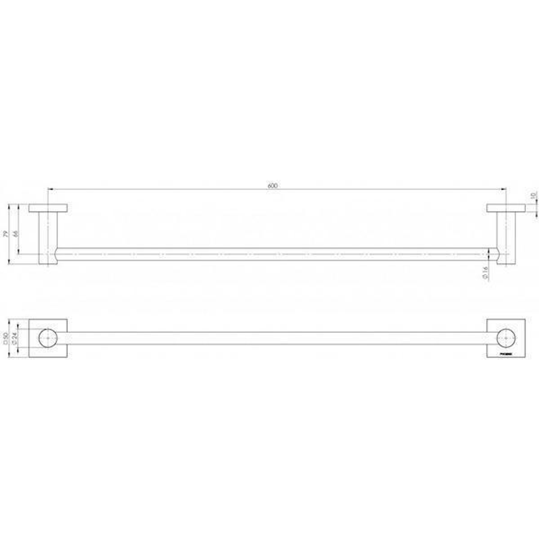 Phoenix RadII Single Towel Rail 800mm Square Plate Brushed Nickel Rs803 Bn