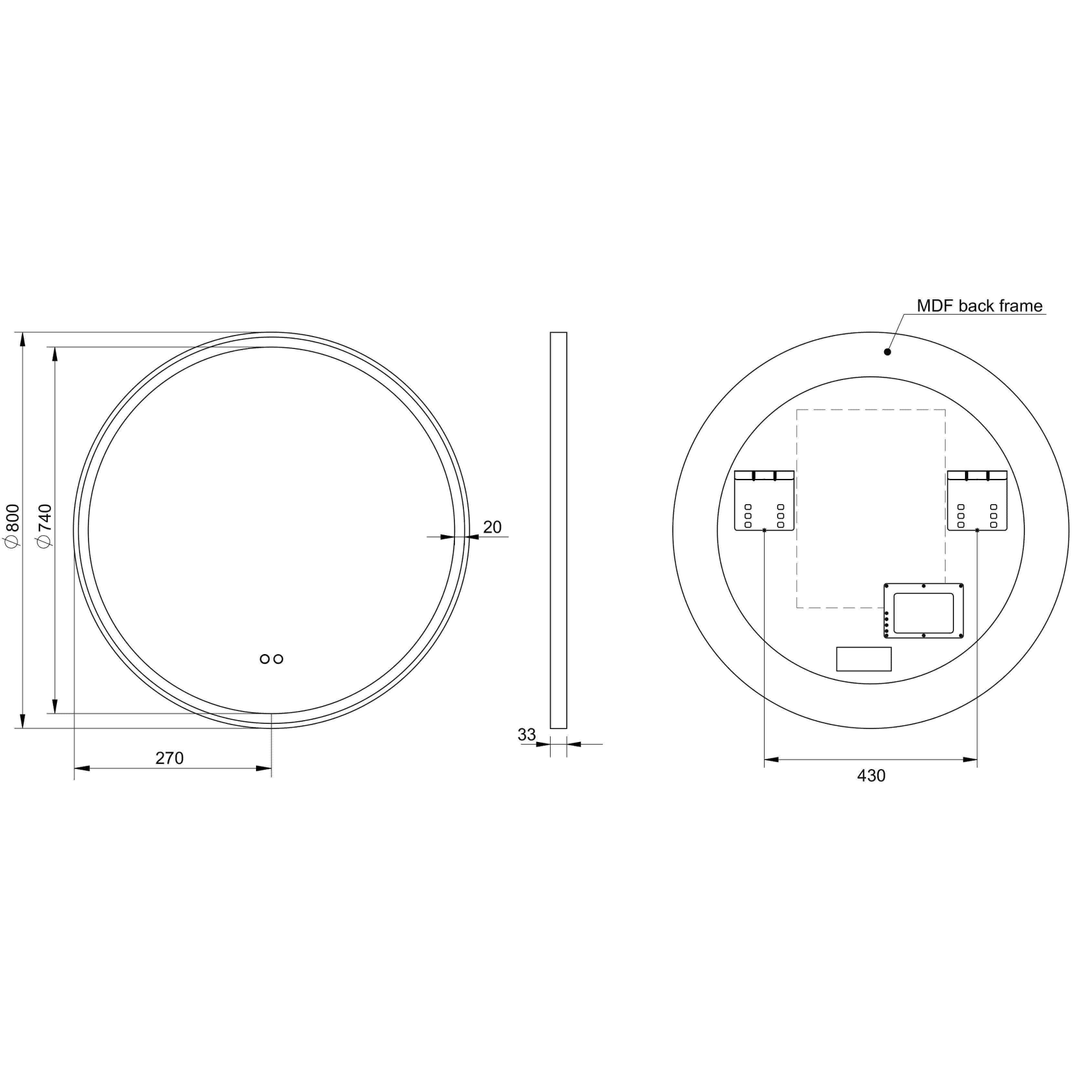 Remer Eclipse 800 White Led Mirror 800W X 800H X 33D E80D-Mw