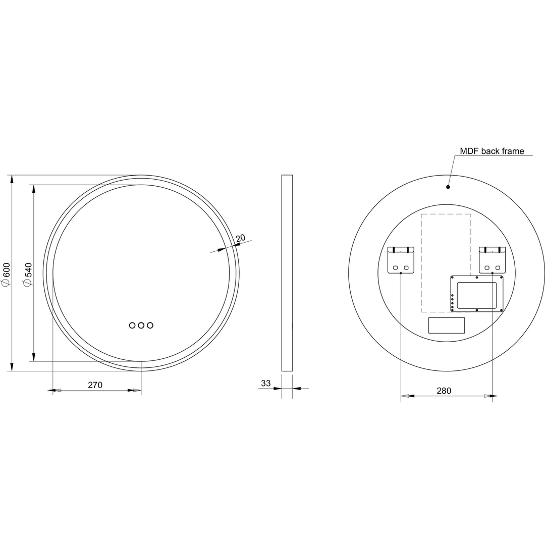 Remer Eclipse Flex 600 White Led Mirror 600W X 600H X 33D E60Dd-Mw