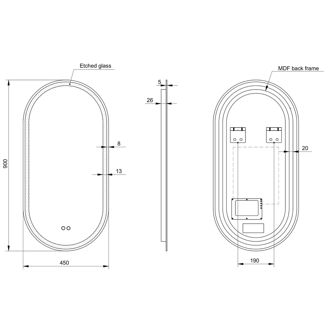 Remer Gatsby 450mm Led Mirror 450 X 900 X 31