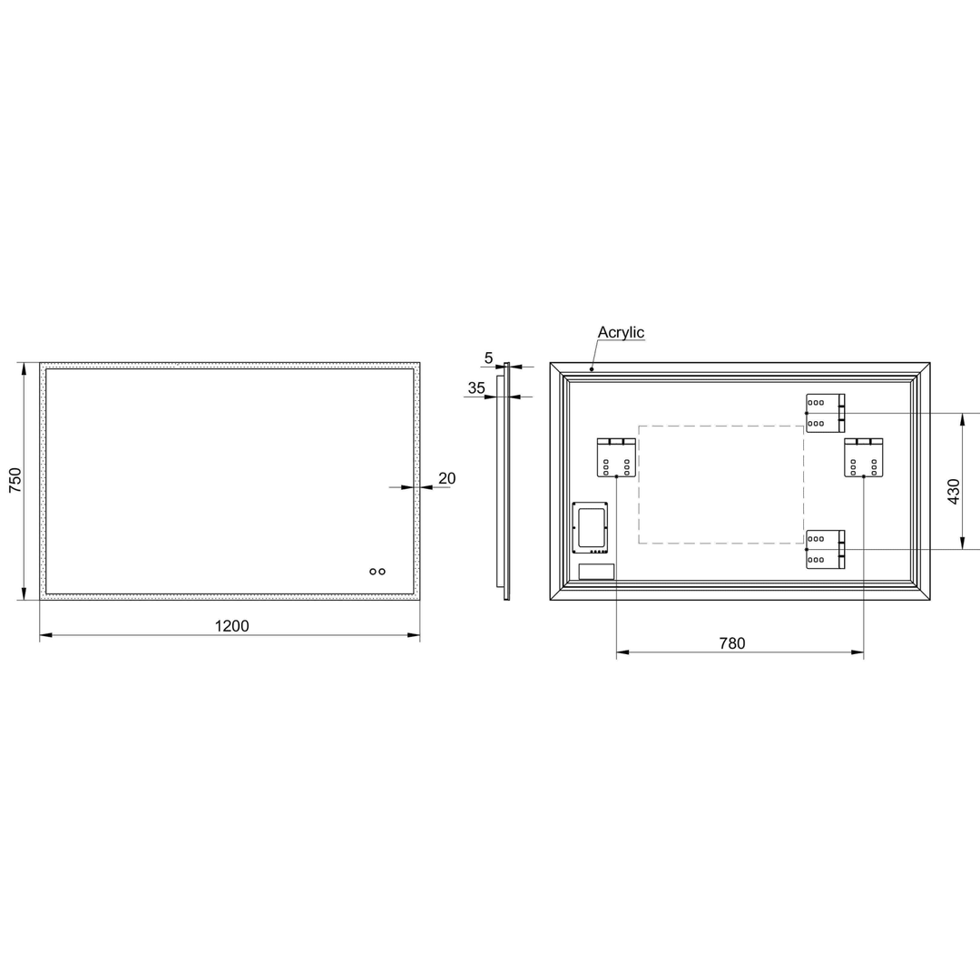 Remer Kara 1200 Led Mirror 1200W X 750H X 40D K12075D