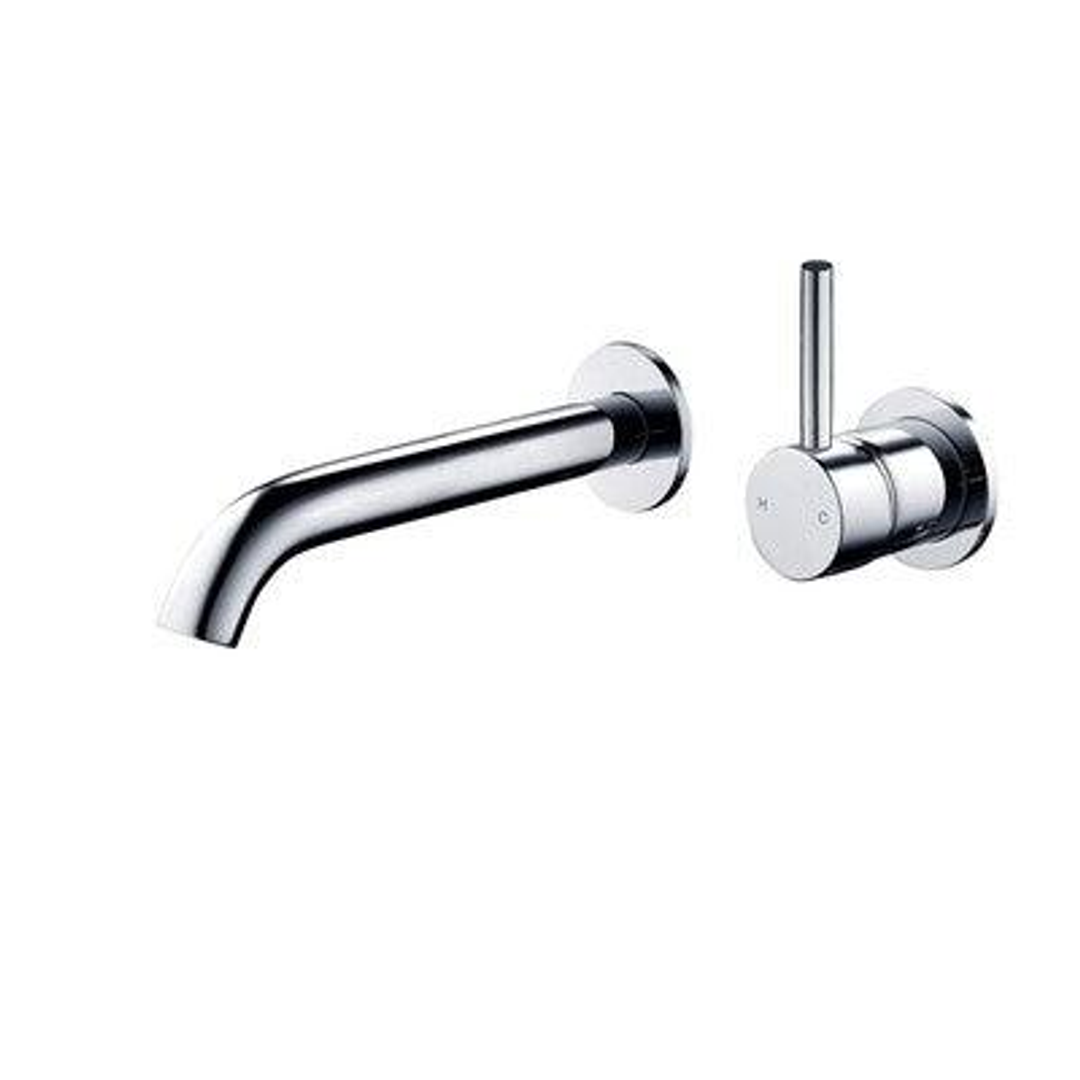Streamline Axus Pin Wall Mount Basin/Bath Mixer 2 Plate 150 Spout Lever Up Brush G/M *External Only*