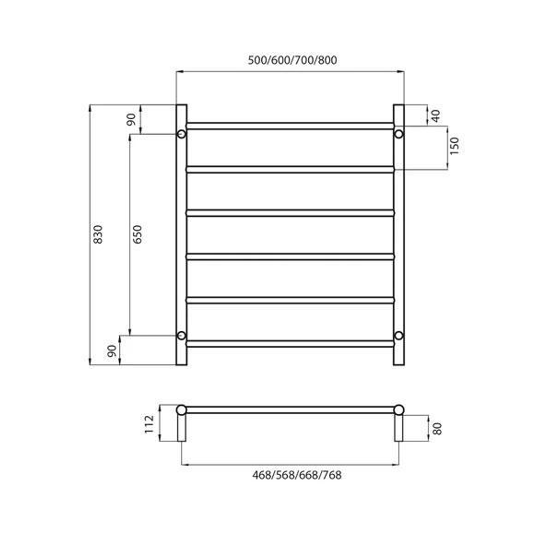 Radiant Round 6 Bar Non Heated Rail Polished Stainless Steel