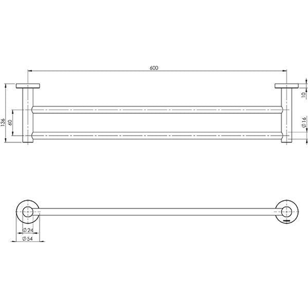 Phoenix RadII Double Towel Rail 800mm Round Plate Brushed Gold Ra812-12