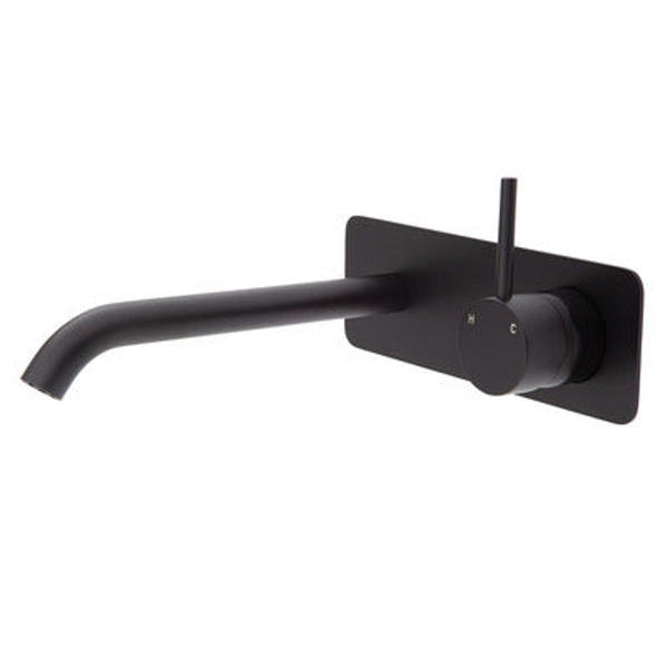 Fienza Kaya Up Basin/Bath Mixer 200mm Outlet Matte Black Soft Square Matte Black Plate