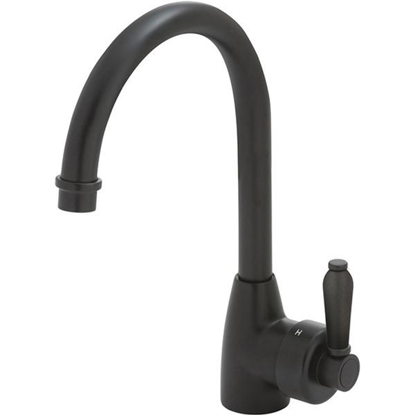 Fienza Eleanor Gooseneck Kitchen Sink Mixer Matte Black Black Handle