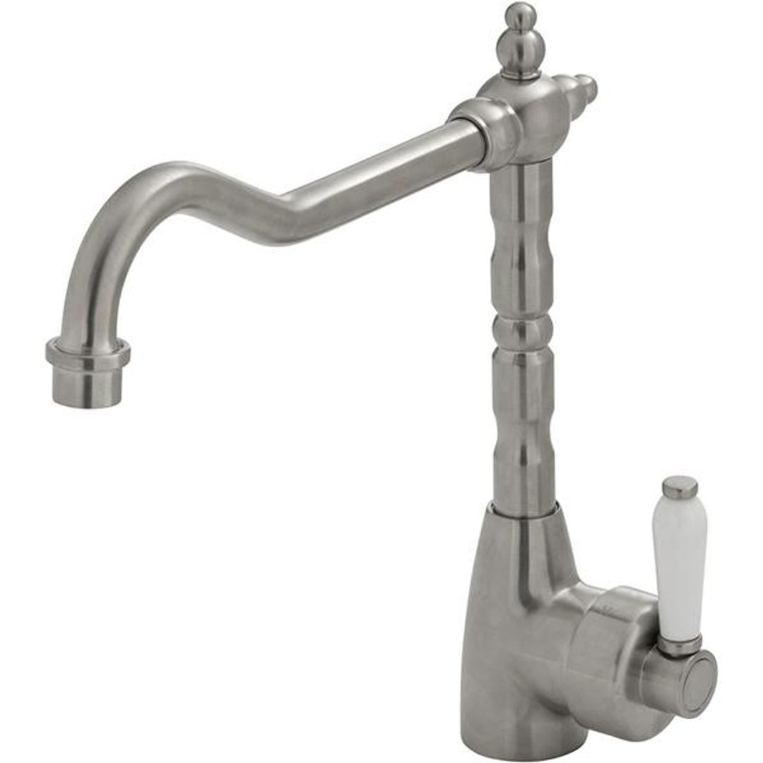 Fienza Eleanor Shepherds Crook Kitchen Sink Mixer - Brushed Nickel/Ceramic