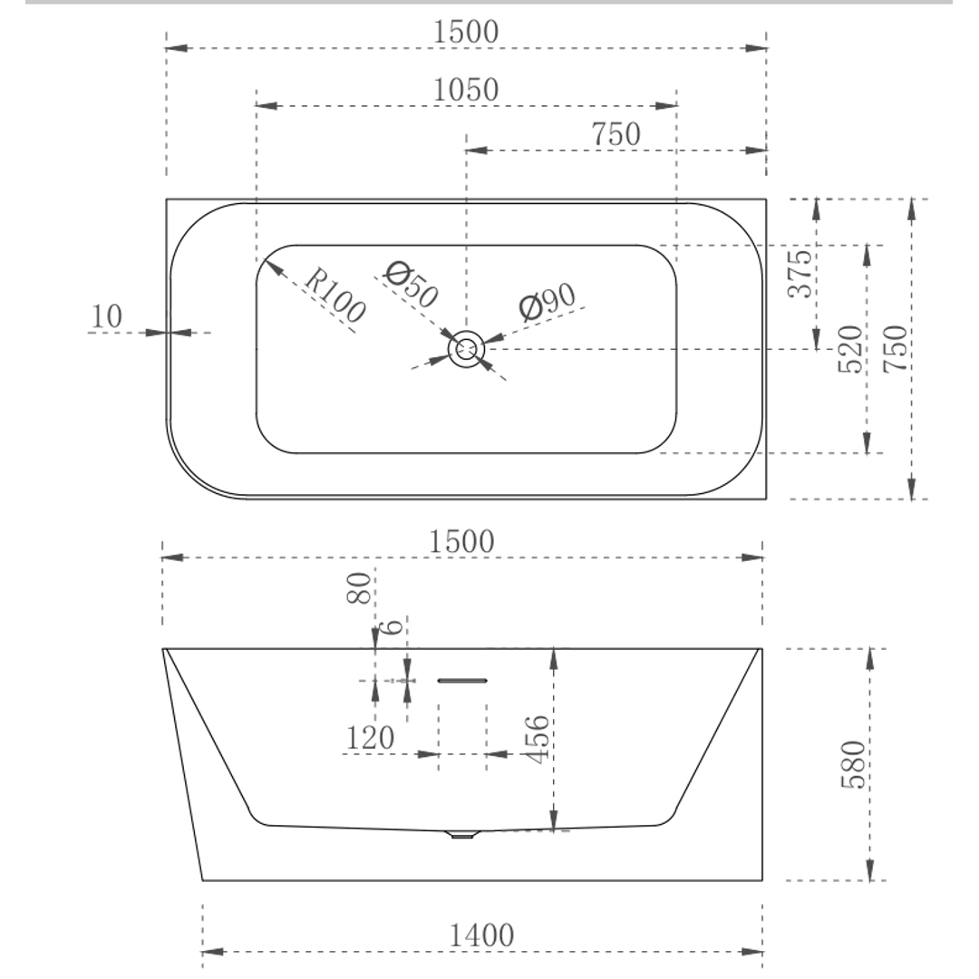 Cassa Design Ashton Corner Back To Wall Bath Right Hand Corner Matte White 1500mm