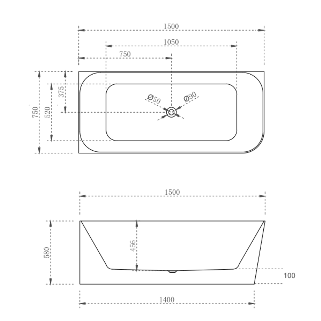 Cassa Design Ashton Corner Back To Wall Bath Left Hand Corner Matte White 1500mm