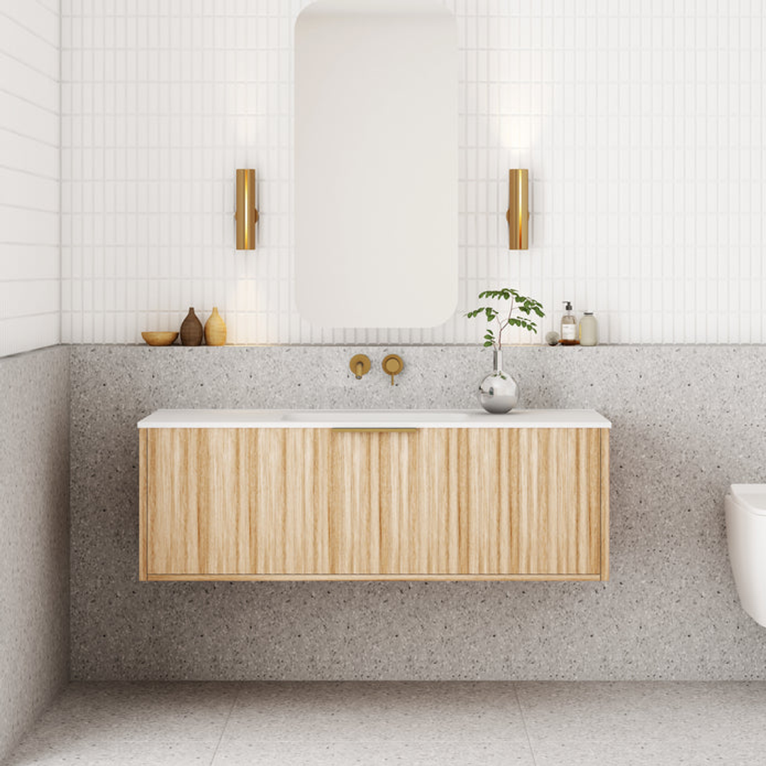 Cassa Design Capture 1200mm Wall Hung Vanity Solid Surface Moulded Top Natural Oak