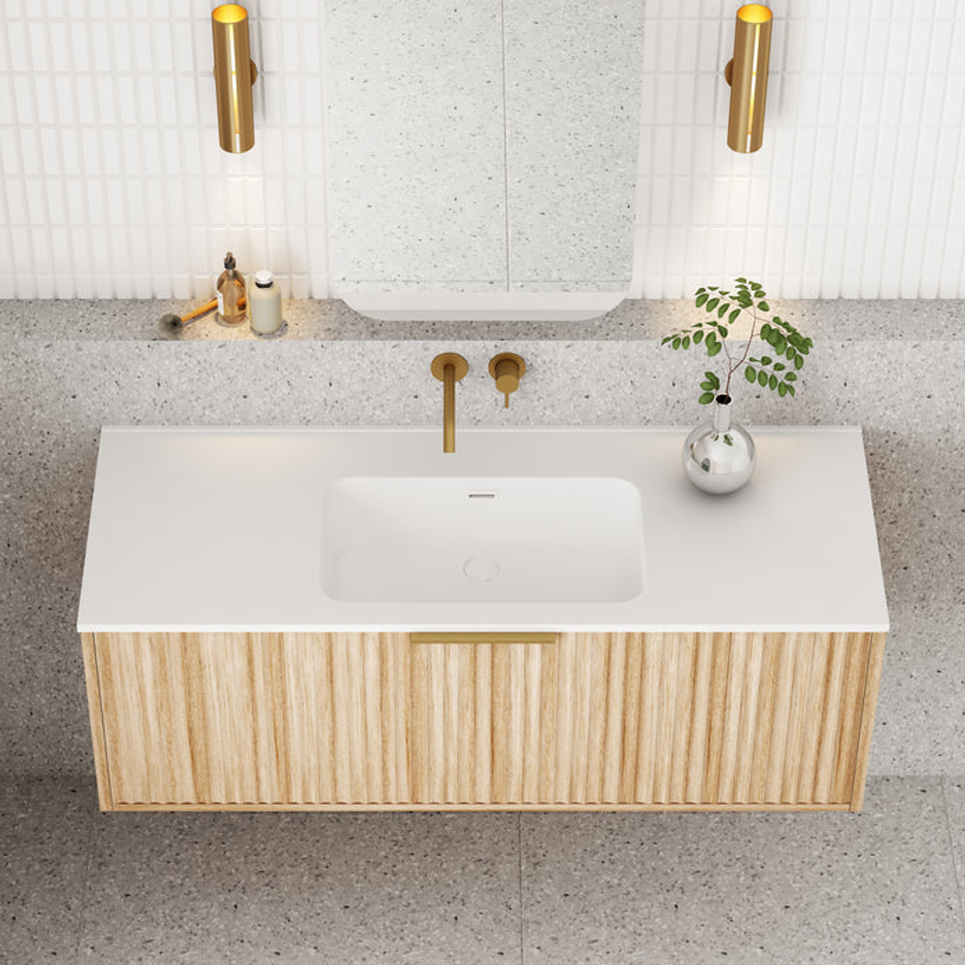 Cassa Design Capture 1200mm Wall Hung Vanity Solid Surface Moulded Top Natural Oak
