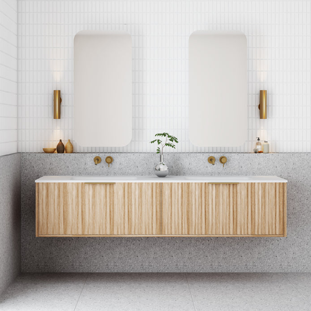 Cassa Design Capture 1800mm Wall Hung Vanity Solid Surface Moulded Top Natural Oak