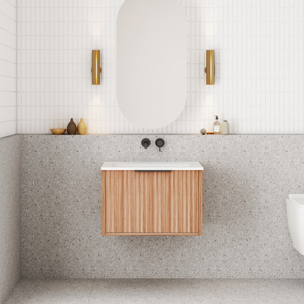 Cassa Design Capture 600mm Wall Hung Vanity Solid Surface Moulded Top Natural Walnut