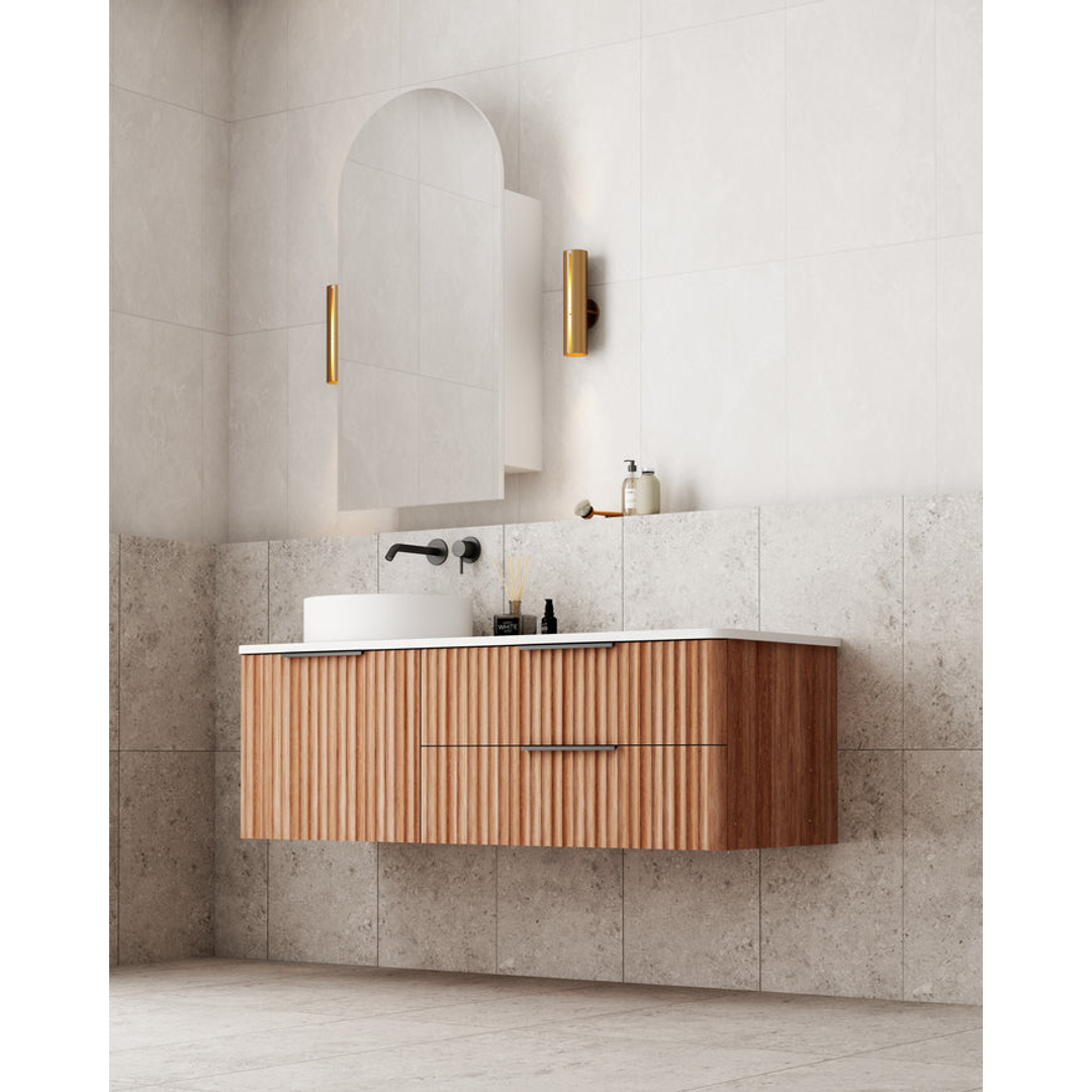 Cassa Design Gravity Wal Hung Vanity Left Hand Basin 2 Drawers & 1 Door Walnut 1200X460X405mm.