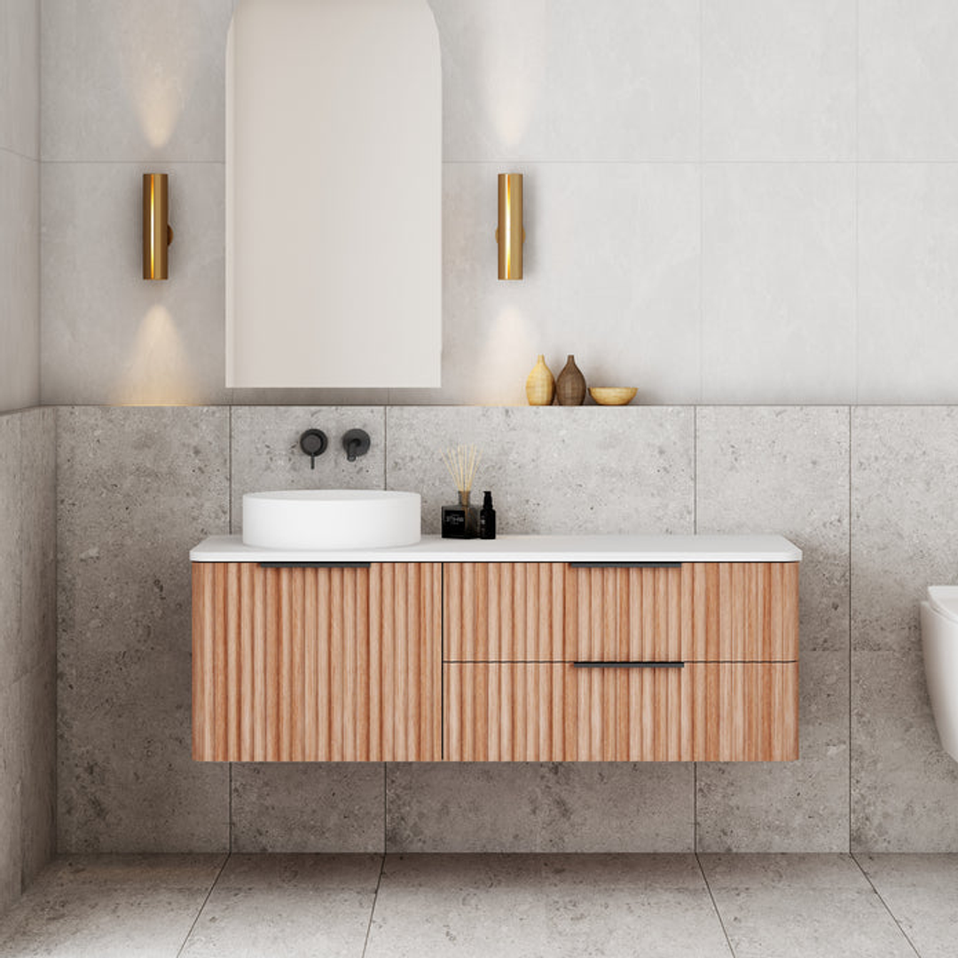 Cassa Design Gravity Wal Hung Vanity Left Hand Basin 2 Drawers & 1 Door Walnut 1200X460X405mm.