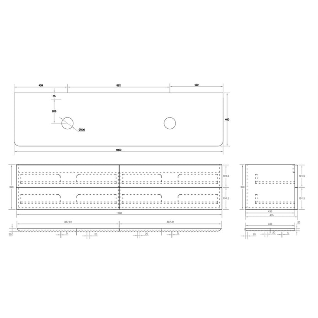 Cassa Design Gravity 1800 Wall Hung Vanity 4 Drawers Walnut