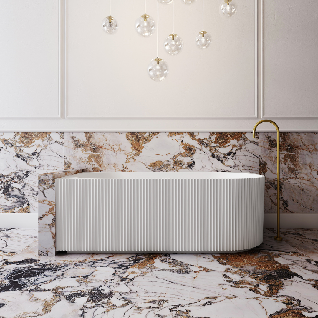 Cassa Design VGroove Corner Back To Wall Bath Left Hand Corner Matte White 1700mm