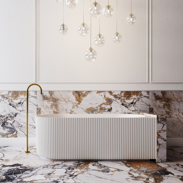 Cassa Design VGroove Corner Back To Wall Bath Right Hand Corner Matte White 1500mm