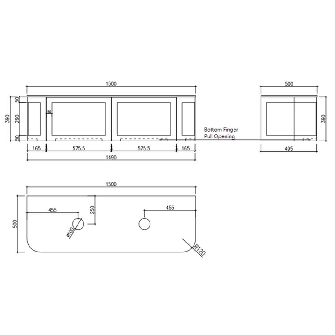 Cassa Design Westminster 1500mm Curved Wall Hung Vanity 20mm Solid Stone Bench Top