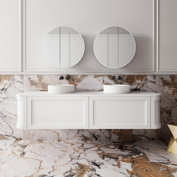 Cassa Design Westminster 1800mm Curved Wall Hung Vanity 20mm Solid Stone Bench Top