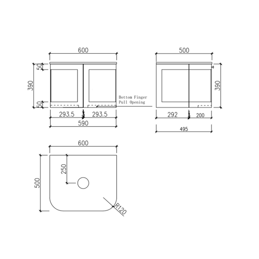 Cassa Design Westminster 600mm Curved Wall Hung Vanity 20mm Solid Stone Bench Top