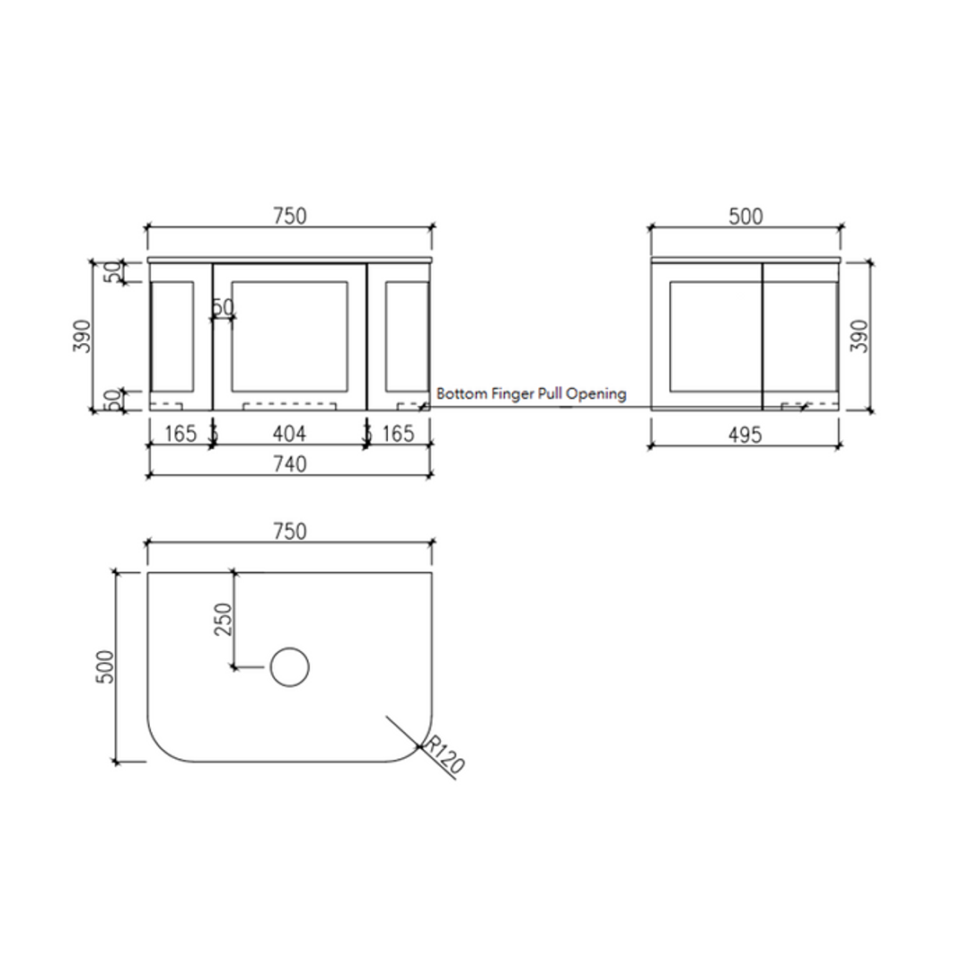 Cassa Design Westminster 750mm Curved Wall Hung Vanity 20mm Solid Stone Bench Top