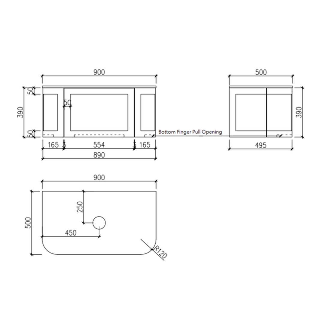 Cassa Design Westminster 900mm Curved Wall Hung Vanity 20mm Solid Stone Bench Top