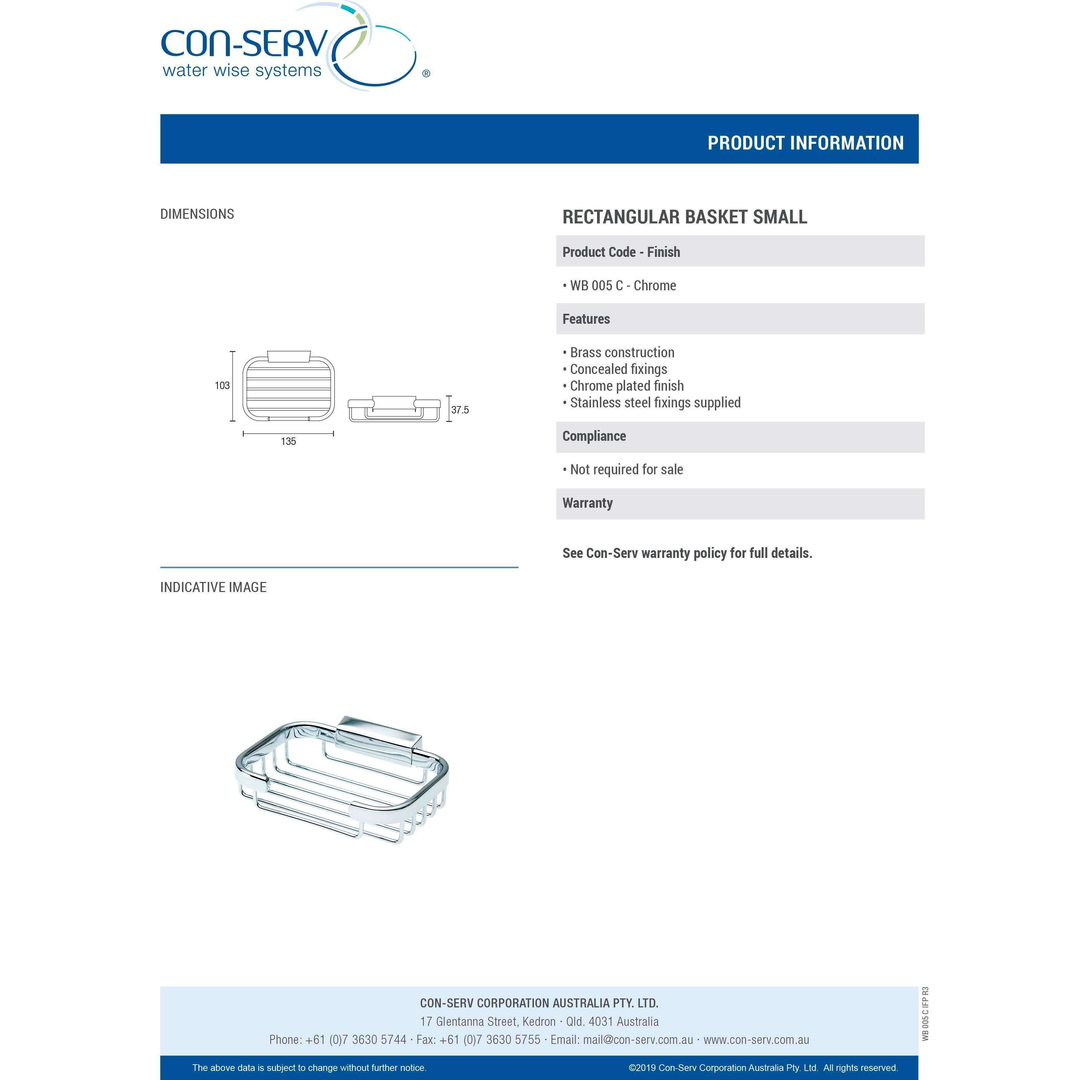 Con-Serv Open Front Rectangular Basket Small Wb005C