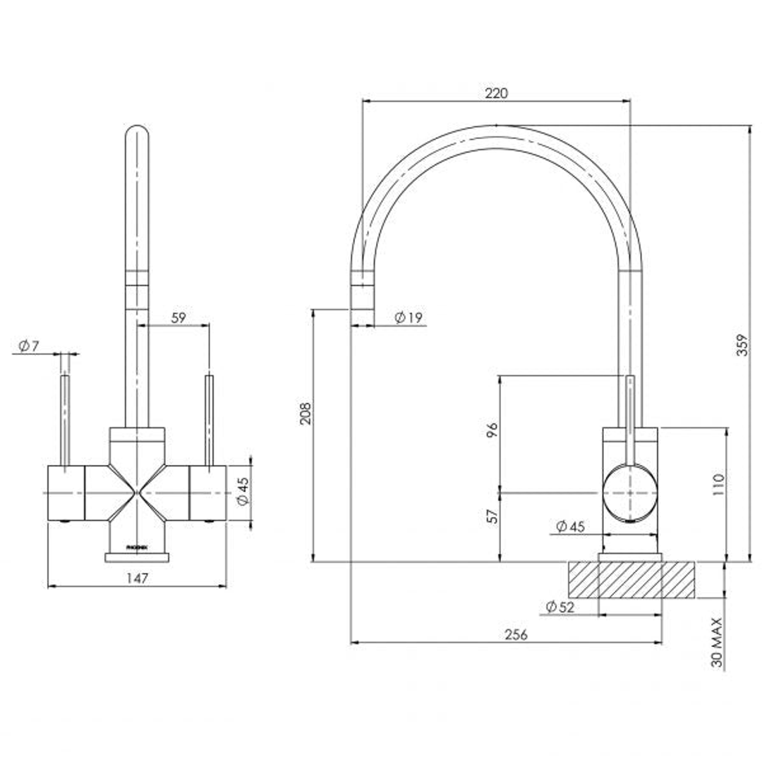 Phoenix Vivid Slimline Twin Handle Sink Mixer 220mm G/N