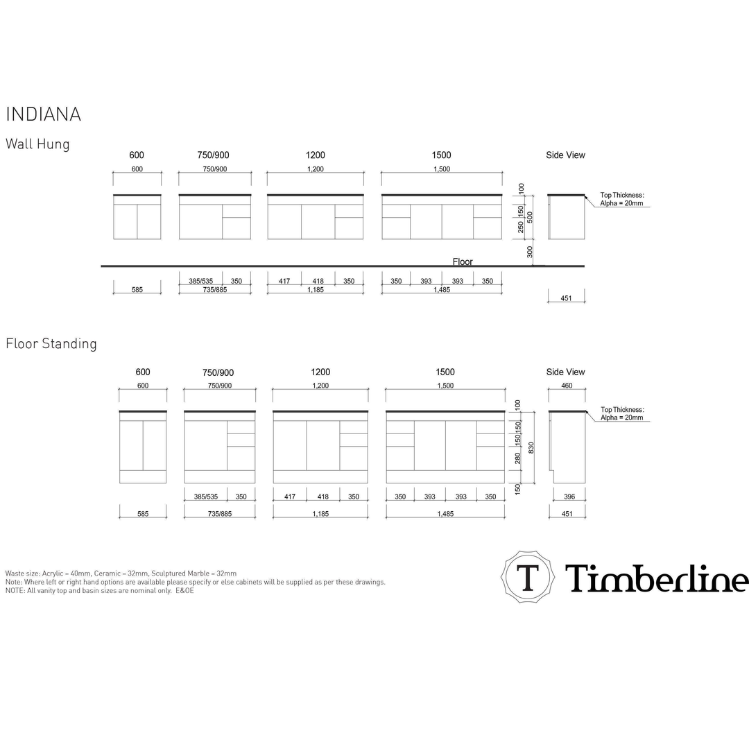Timberline Indiana 900mm Alpha Offset Ceramic Top Wall Hung Vanity I90Osaw