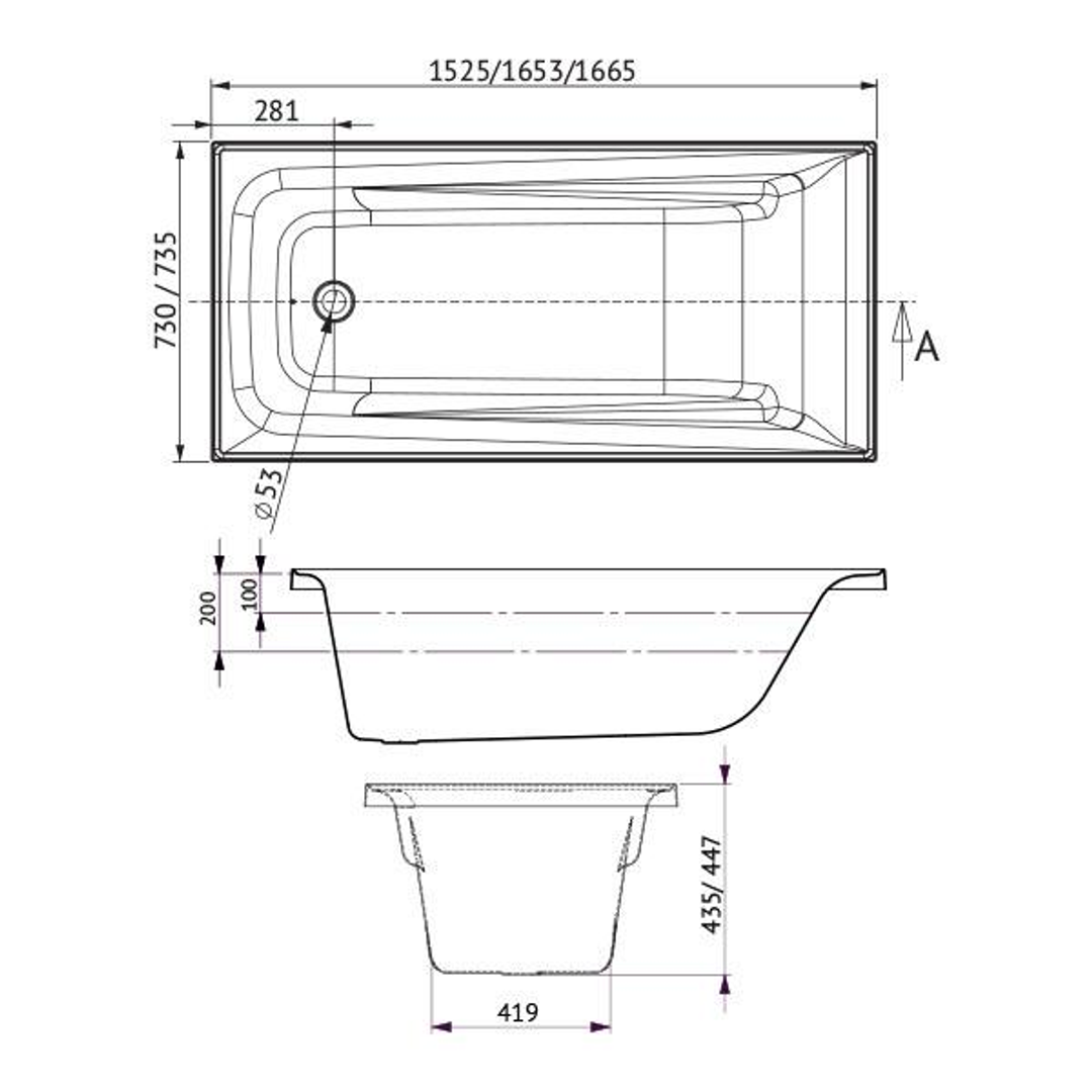 Decina Novara Rectangle Spa Bath 10 Jetss White 1650mm