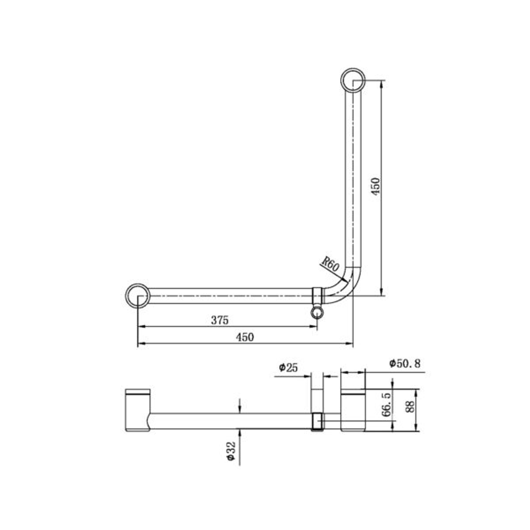 Nero Mecca Care 32Mm Ambulant 90Degree Bent Tube Grab Rail 450X450Mm Chrome