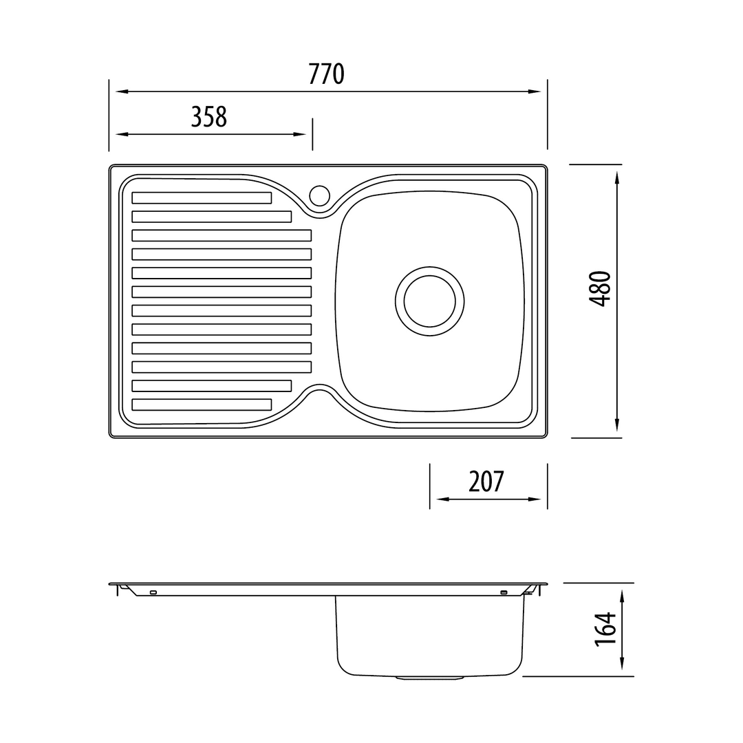 Oliveri Harmony Sink Single Bowl With Drainer 1 Tap Hole - Right Hand Bowl
