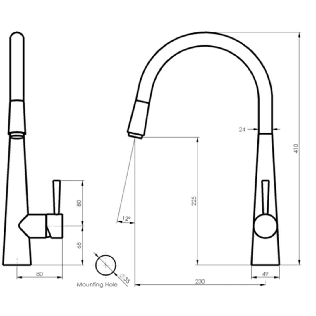 Enhance Nobel Plus Pull Down Sink Mixer Pin Lever Brushed Nickel