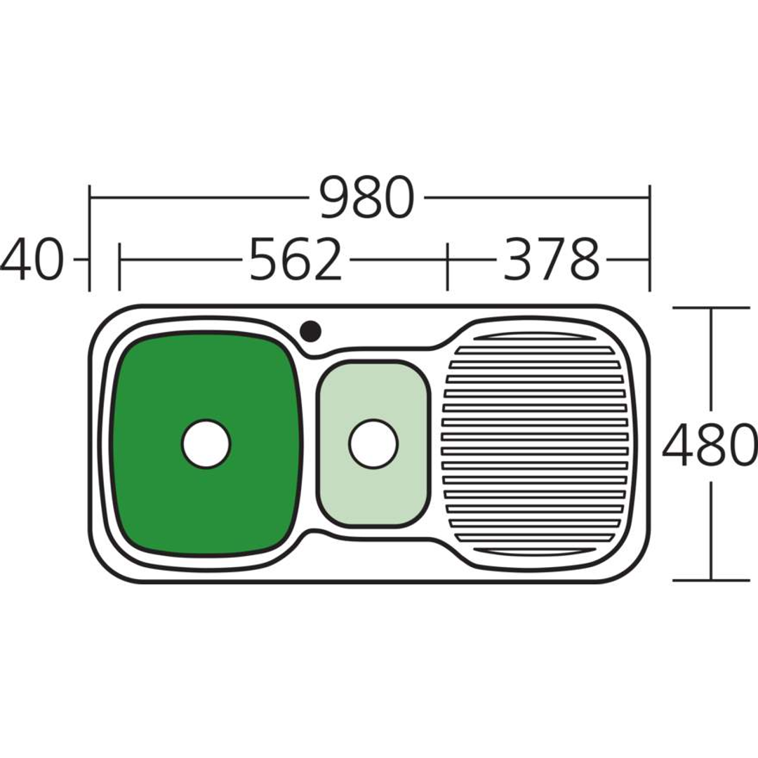 Oliveri Lakeland 1 & 1/2 Bowl Topmount Sink R/H Drainer 1 Tap Hole