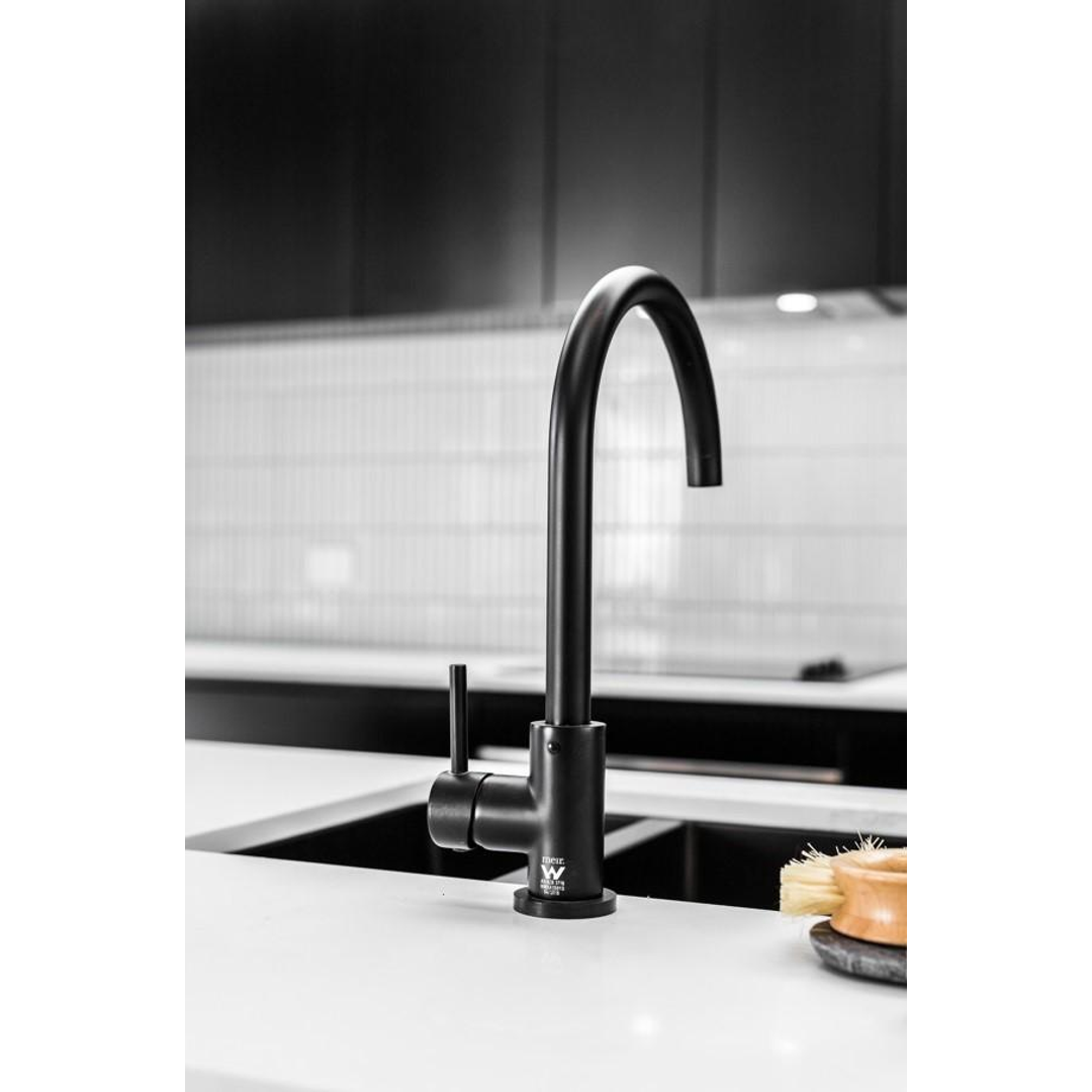 Meir Round Gooseneck Kitchen Mixer Tap Matte Black