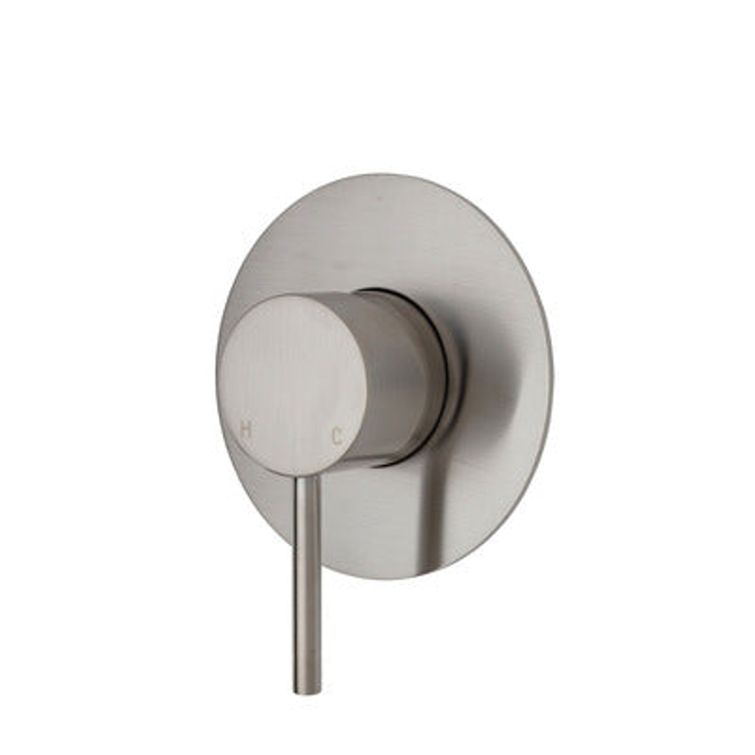 Fienza Kaya Wall Mixer Brushed Nickel Large Round Brushed Nickel Plate