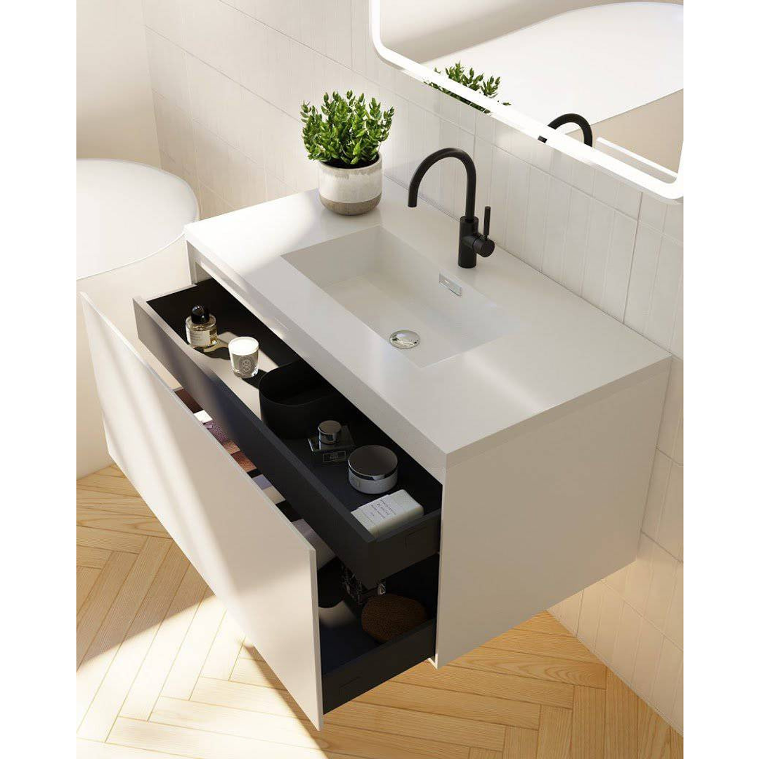 Belbagno Prado 900mm Wall Hung Vanity Gloss White 900 X 480 X 450