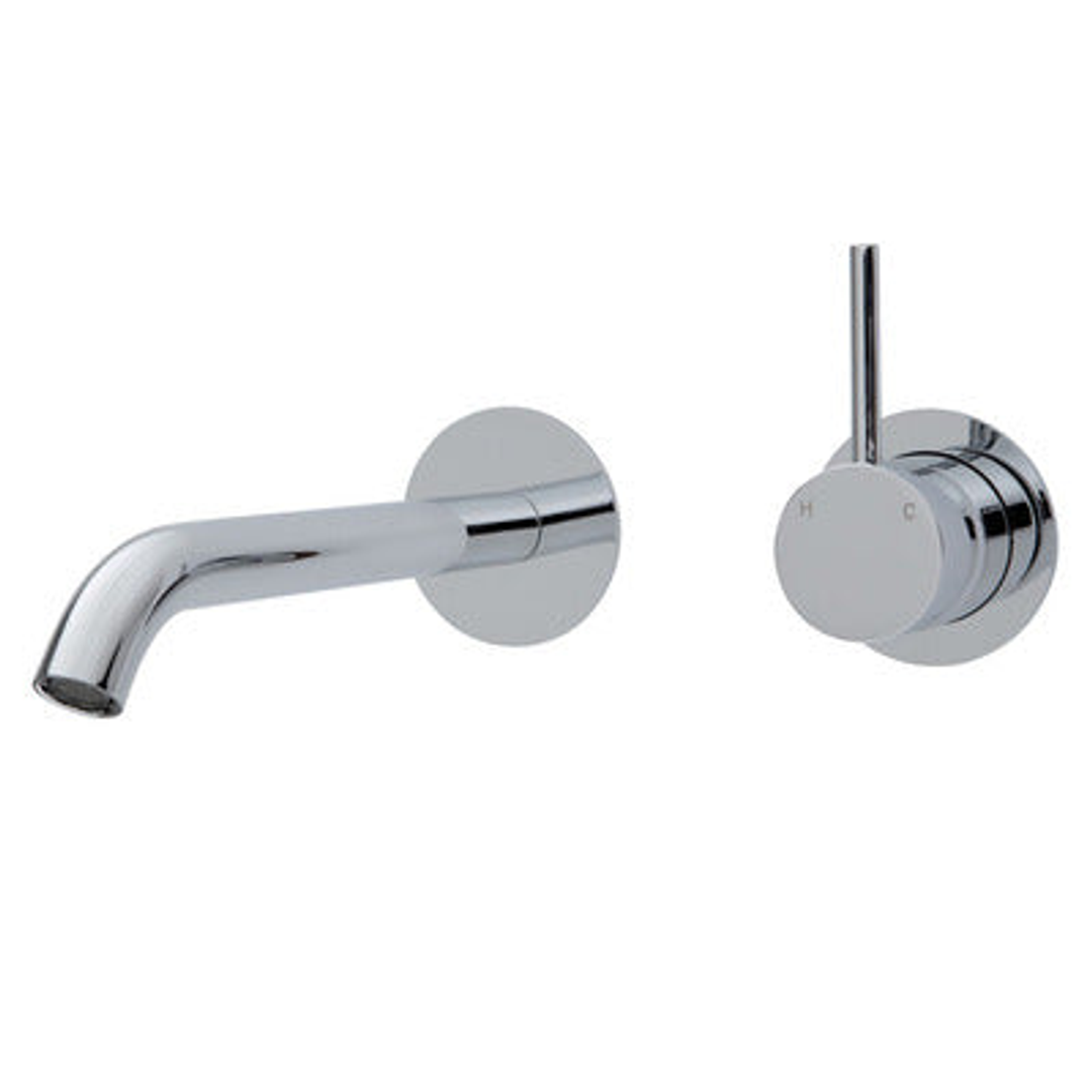 Fienza Kaya Up Basin/Bath Wall Mixer 200mm Outlet Set Round Plates - Chrome/Chrome