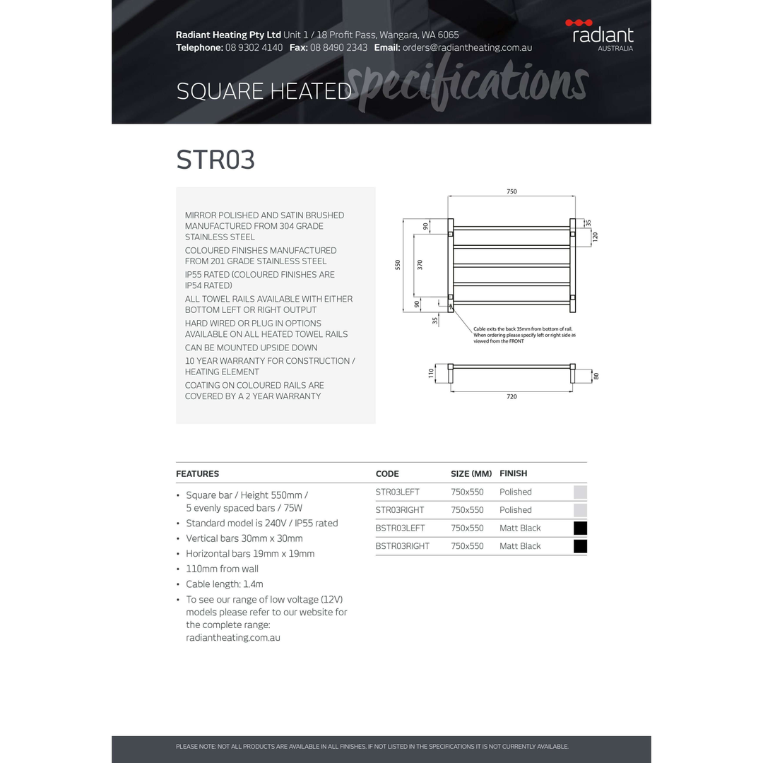 Radiant 5 Bar Heated Towel Ladder Black 750 X 550 Left Hand