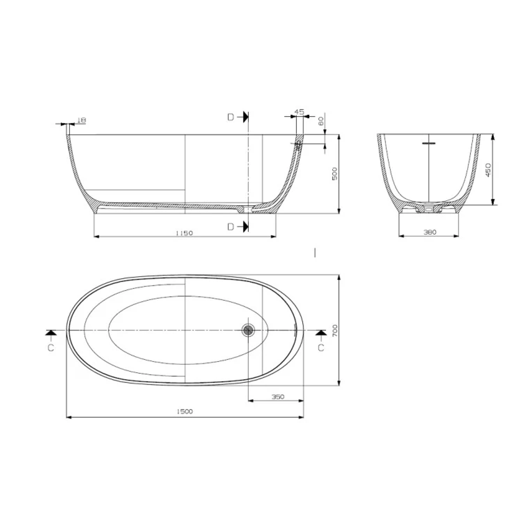 Domus Living Diana Freestanding Bath Matte Cappuccino 1500mm