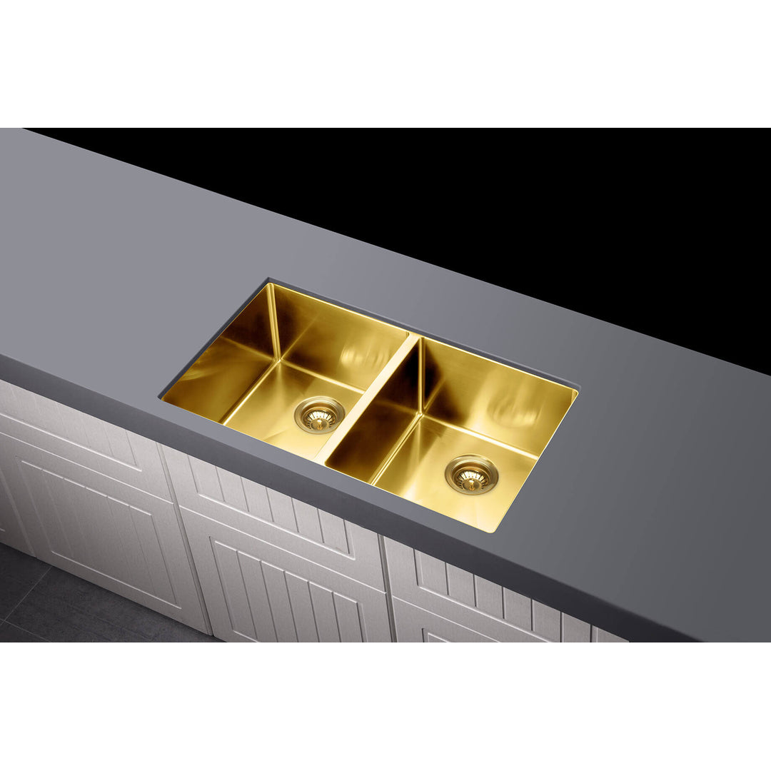 Meir Double Bowl Pvd Kitchen Sink 760mm - Brushed Bronze Gold