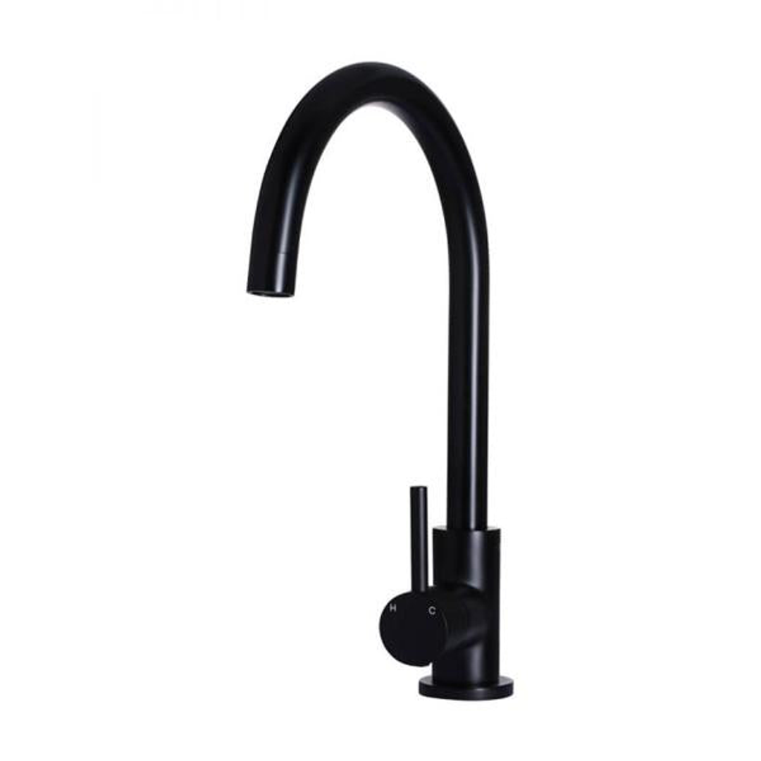Meir Round Gooseneck Kitchen Mixer Tap Matte Black