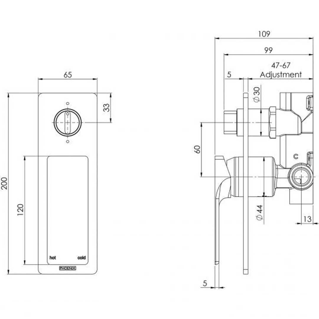 Phoenix Gloss Shower / Bath Diverter Mixer Chrome Gs791Chr
