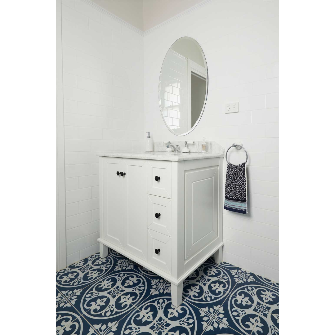 T&H Coventry 90 X 55 Satin White Vanity Real Marble Top & Ceramic U/C Basin