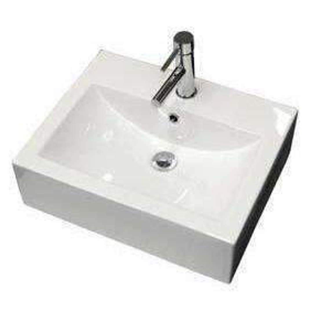 Aspire Spring Square Above Counter Basin White 1 Tap Hole 515 X 412
