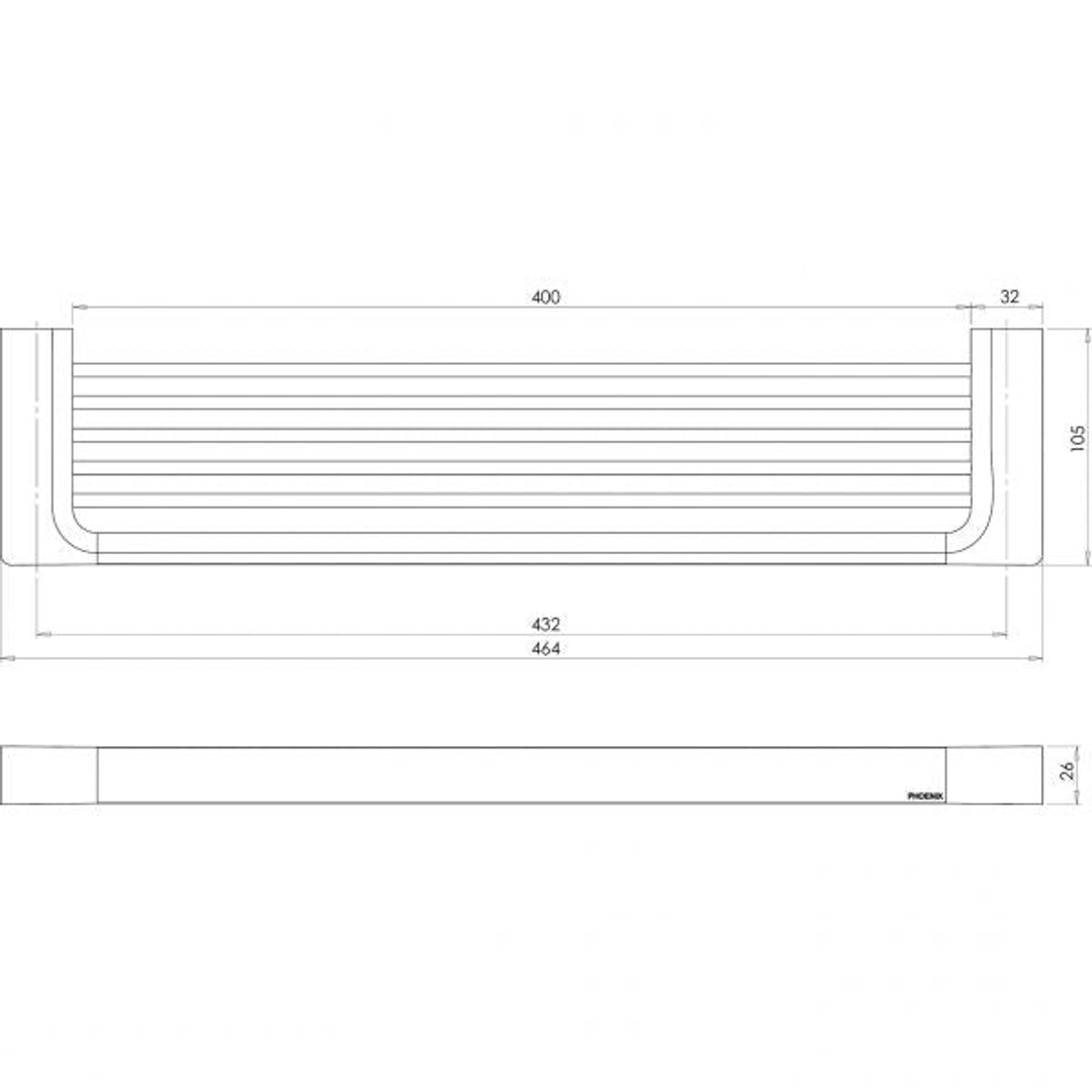 Phoenix Gloss Shower Shelf-Matte Black 465mm
