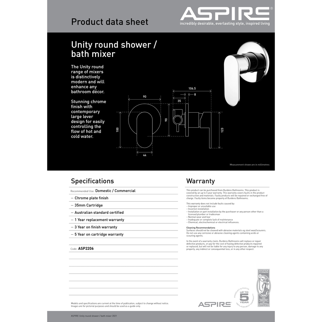 Aspire Unity **Round** Shower/Bath Mixer Chrome